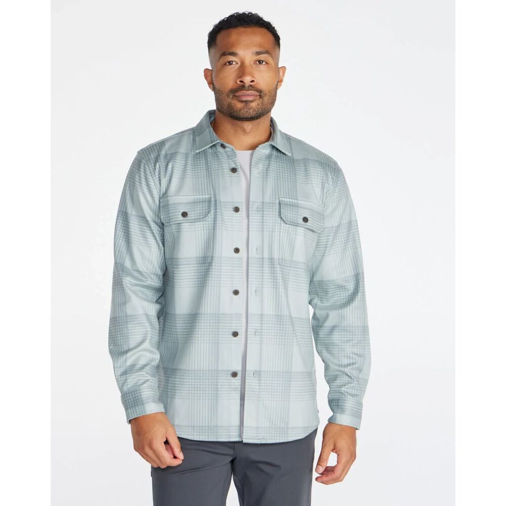 BYLT Blue Gray Plaid Coastal Long Sleeve Button Up Shirt Jacket Shacket Medium